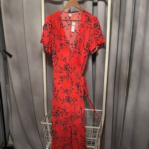Floral Red Wrap Dress
